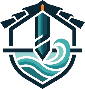 Logo de Perforaciones de Pozos en Valencia Logo de Perforaciones de Pozos en Valencia: escudo con casa, broca de perforación y agua del acuífero